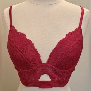 Victoria’s Secret Very Sexy Lined Plunge Maroon  Red Lace Bra Size 36B